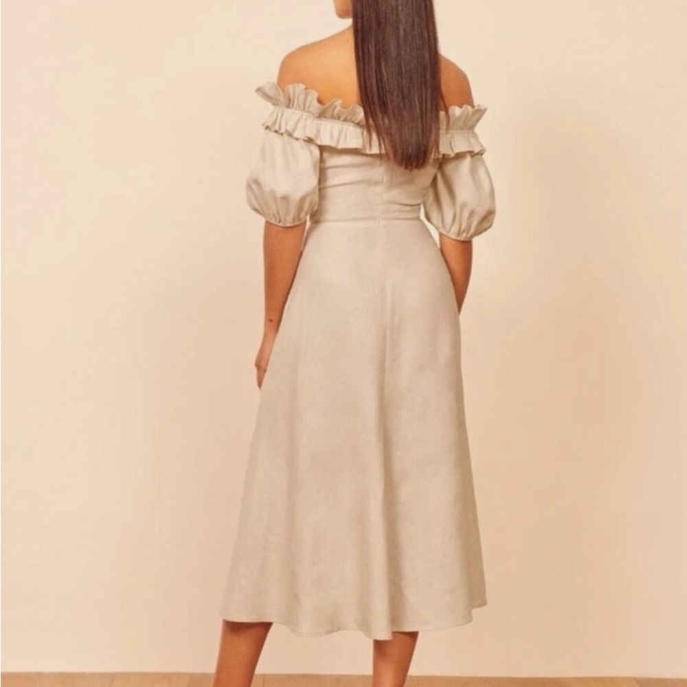 Reformation Off-Shoulder Beige Midi Dress - Picture 3 of 8